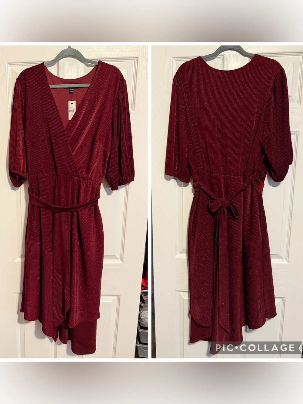 NWT Lane Bryant Burgundy Cranberry Shimmer Surplice Asymmetrical Dress Sz 22/24
